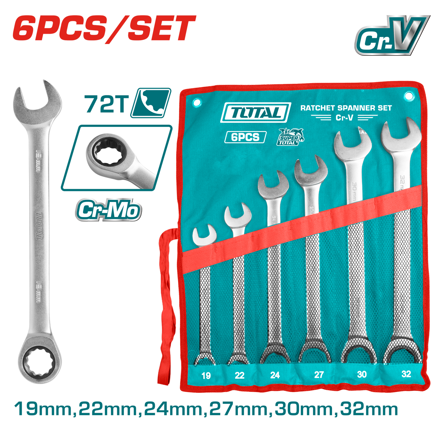 6PCS Ratchet Spanner Set (19–32mm)